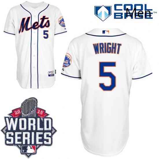 Mens Majestic New York Mets 5 David Wright Authentic White Alternate Cool Base 2015 World Series MLB Jersey